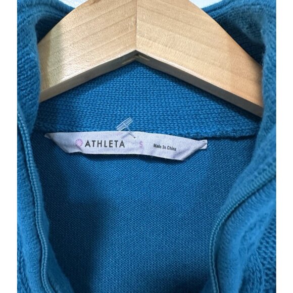 S NWOT Athleta Teal Sawtooth Organic Cotton Soft Cable Knit Boho Sweater Dress - Picture 6 of 7